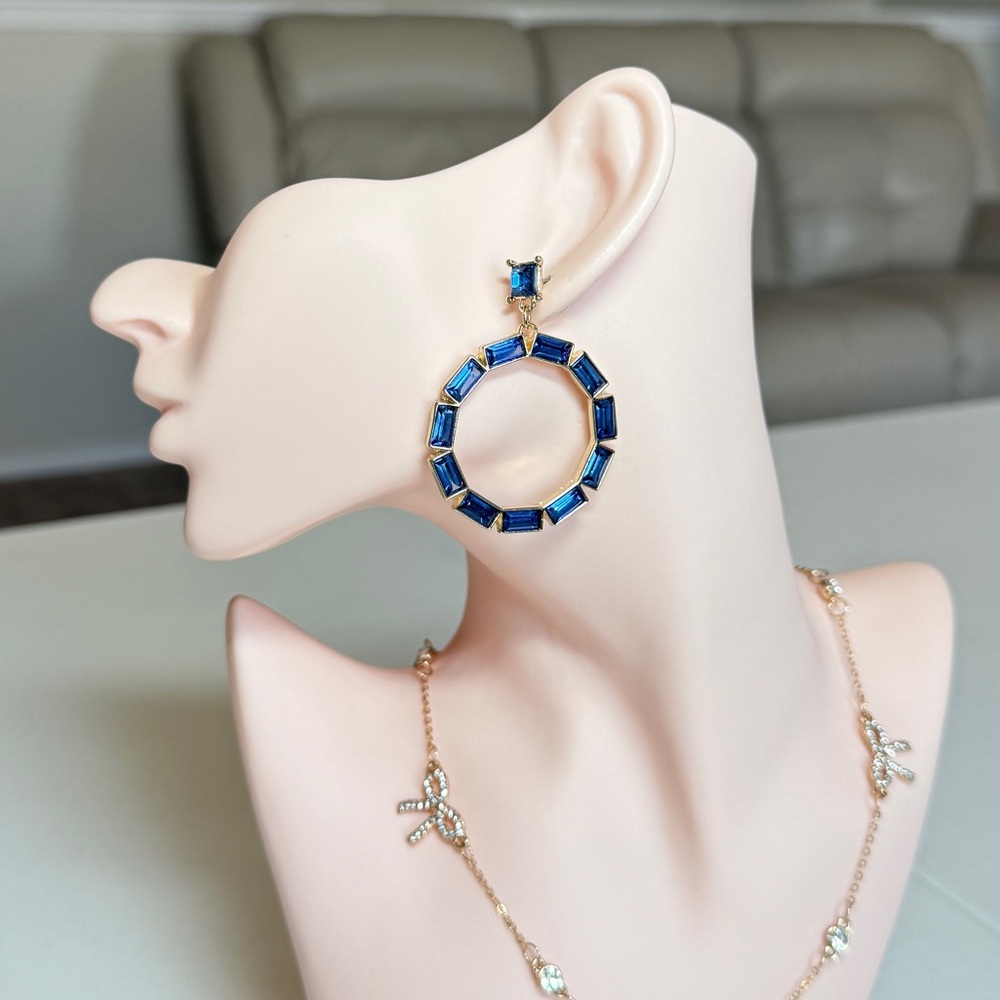 Gold-Tone Blue Gem Drop Earrings